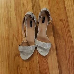 Silver Strappy Wedge Sandals